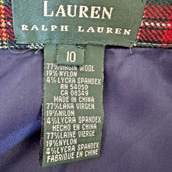 Vtg Ralph Lauren Midi Skirt Tartan Plaid Virgin Wool Blend Faux Wrap Size 10 - Picture 8 of 11